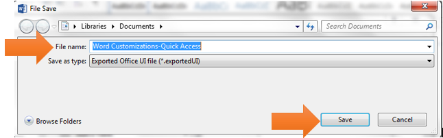 quick access toolbar save the file