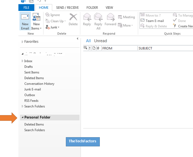 Personal folder Outlook 2013