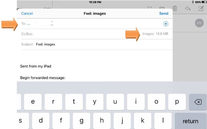 resize image when emailing from iPad- cc-bcc