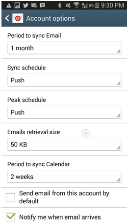 account options1-microsoft exchange active sync