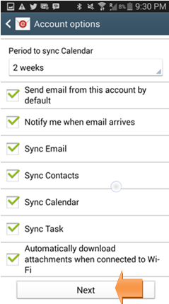 account options2-microsoft exchange active sync