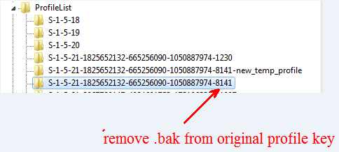 windows7 temp profile issue keys remove bak from profile key