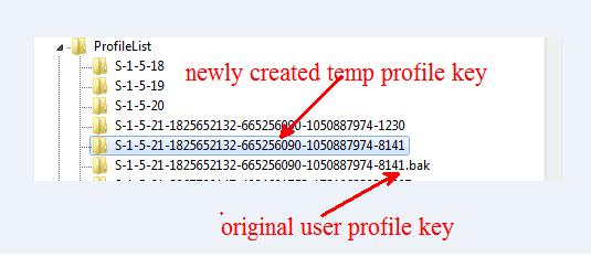 windows7 temp profile issue keys