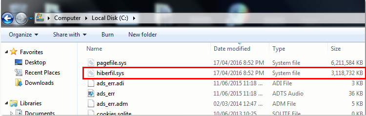 Windows hibernation hiberfil