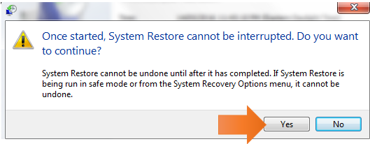 windows system restore-warning