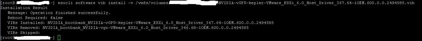 Install the VIB for the NVIDIA Graphics Card on the ESXi Host
