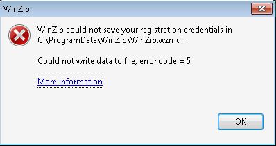 WinZip error code =5