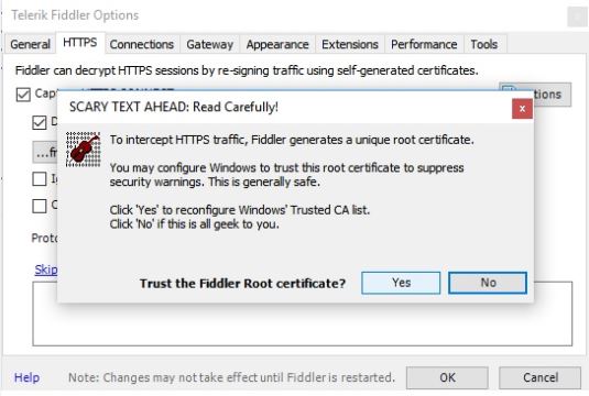 fiddler options root certificate