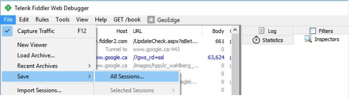 fiddler save sessions