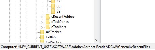 Adobe Reader delete Recent files
